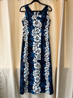 Vintage Royal Creations L Hawaiian Dress Made In Hawaii Blue Teal Hibiscus